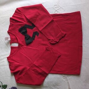 Janie and Jack girls red long sleeve shirt black ribbon ruffle cuffs button back